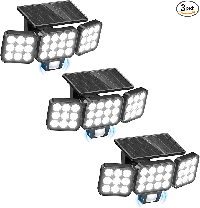 WdtPro Solar Lights Outdoor Flood Light 3 Pack, 3500LM Bright Motion Sensor by WdtPro
