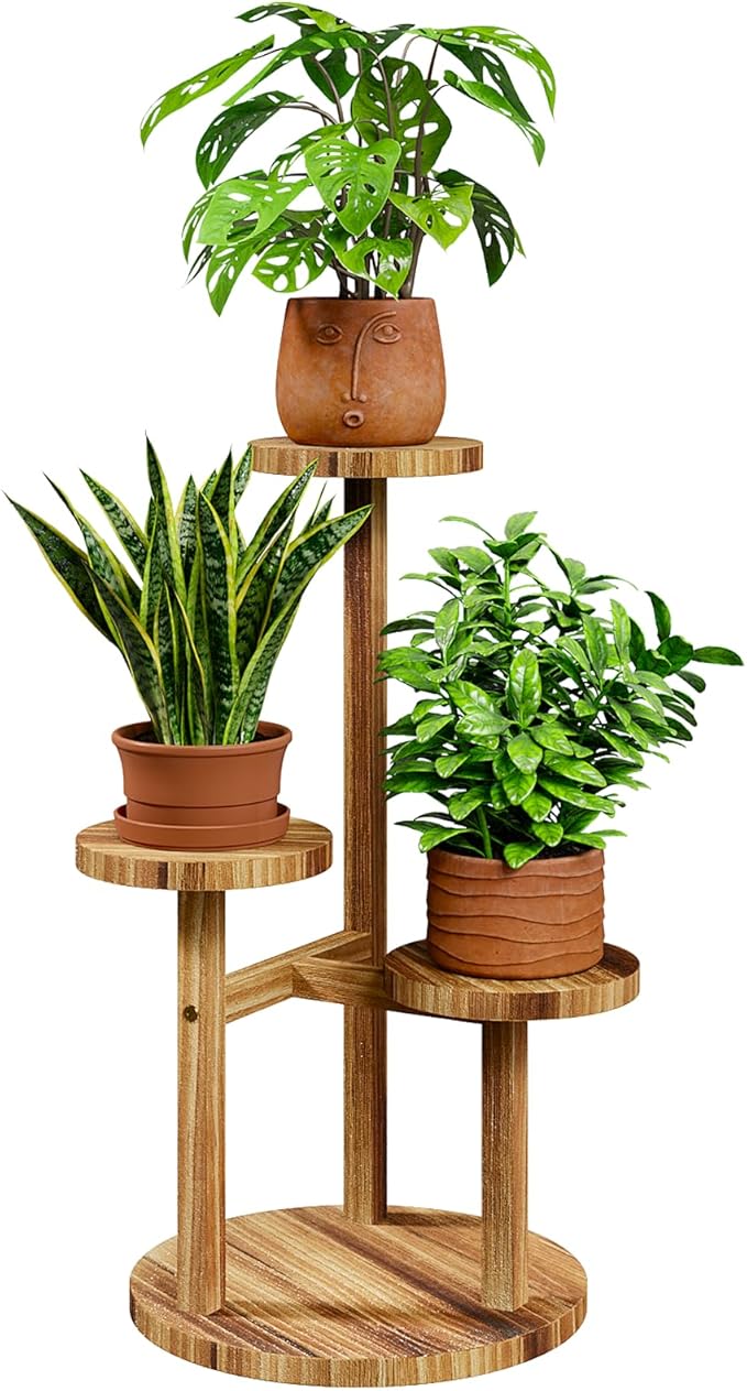 Bamworld 3 Tier Plant Stand Indoor, Corner Wood Plant Shelf by Bamworld
