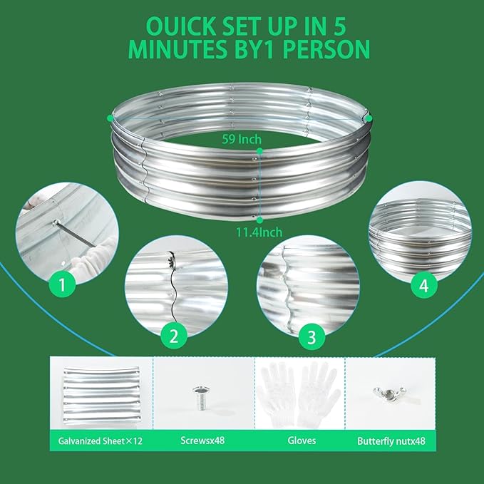 Durable Round Galvanized Steel Raised Garden Bed - Image 5