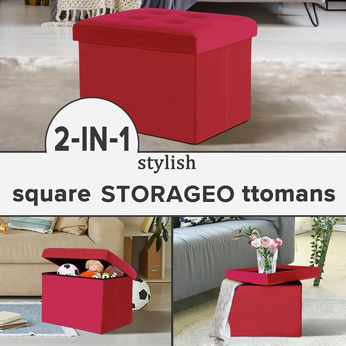 LINMAGCO Storage Ottoman Folding Foot Stool Velvet Foot Rest - Image 7