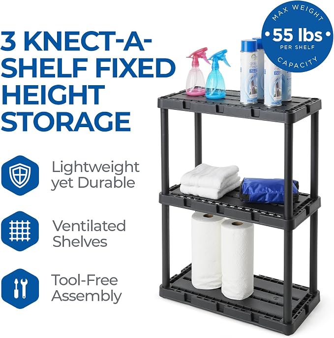 Gracious Living 4 Pack Light Duty Storage Shelves, Knect-A-Shelf 3-Shelf - Image 4