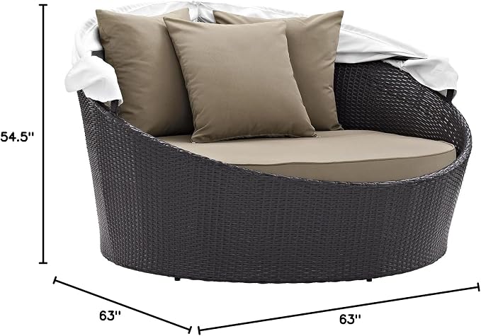 Modway Convene Wicker Rattan Outdoor Patio Retractable Canopy Round Poolside - Image 3