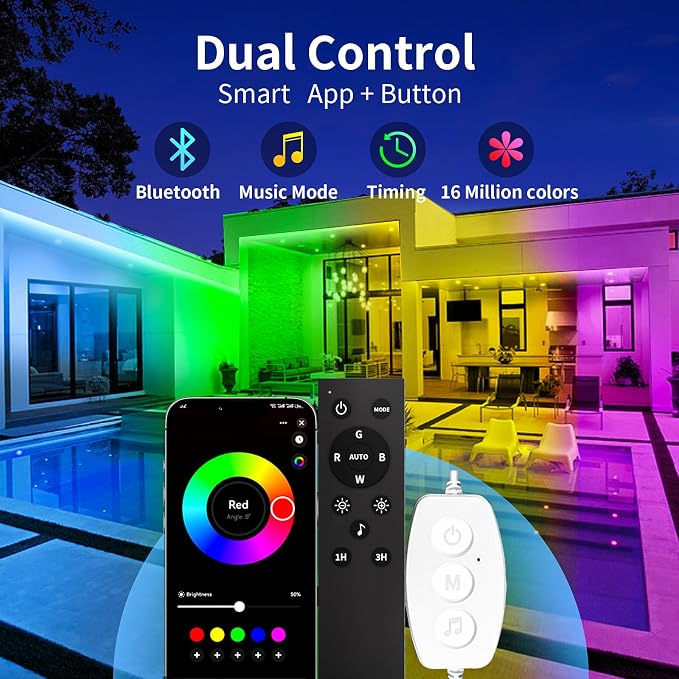 KSIPZE 50ft Outdoor led Strip Lights Waterproof IP68, RGB Outdoor led Lights - Image 2
