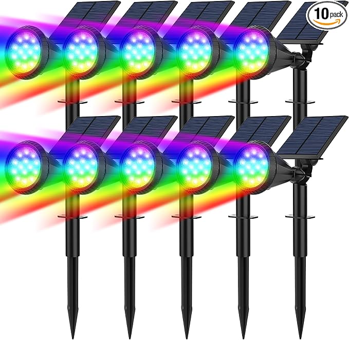 Solar Spot Lights Outdoor Color Changing, 7 Modes/14 LED Outdoor Solar Lights by FratinkSolarLights