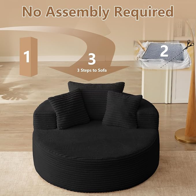 Oversized Round Chair Lounge Chaise Indoor, Upholstered Corduroy Deep Seat - Image 8