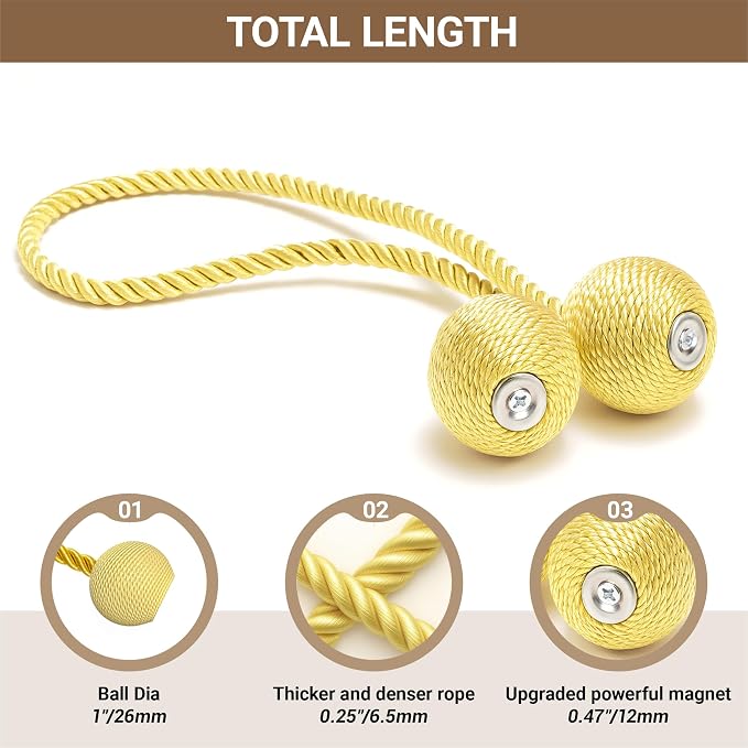 Hion Magnetic Curtain Tiebacks Golden 4 Pack, Curtain Tiebacks Buckles - Image 2
