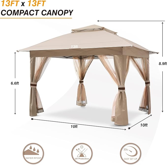 COOSHADE 13x13 Pop Up Gazebo Tent Outdoor Canopy Patio Shelter - Image 5