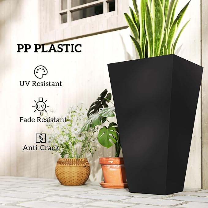 Outsunny Tall Planters for Outdoor Plants Set of 3, 28 in Taper Planters - Image 6