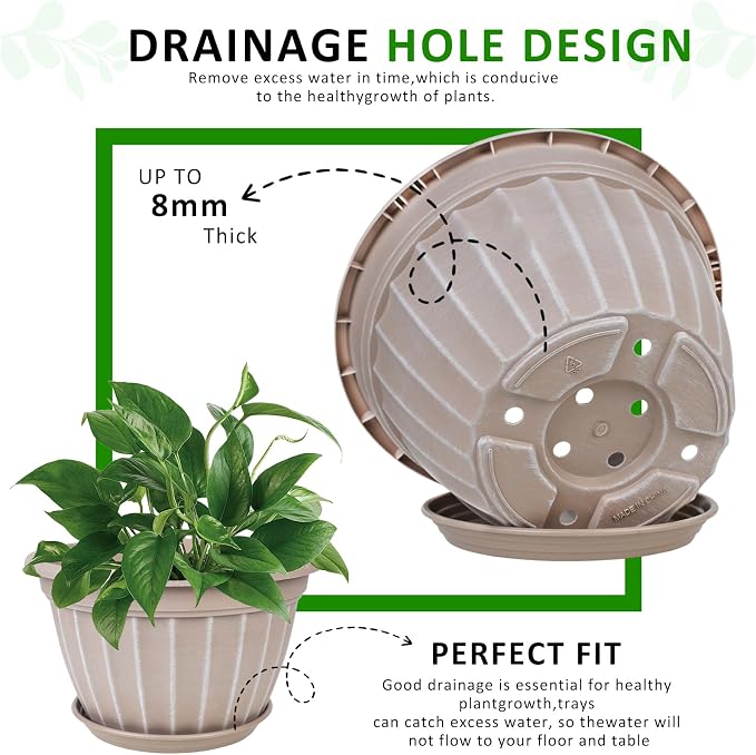 FGstyle 4 Pack Flower Pots, 8 Inch Plants Pot, Planters Pot - Image 3