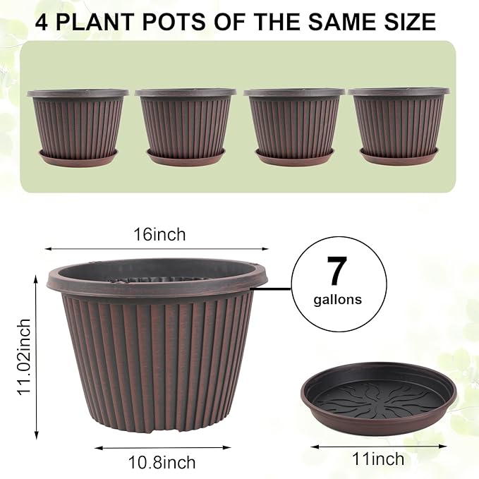 Large-Planter-Indoor-Outdoor Plant Pots, 16 inch 4 Pack Plastic Flower Pots - Image 3
