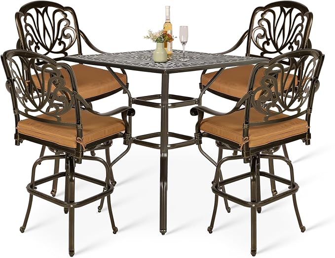 VIVIJASON 5-Piece Bar Height Patio Dining Set, All Weather Cast Aluminum by VIVIJASON