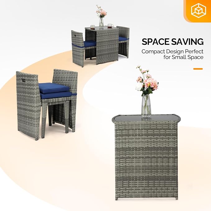 Bonnlo 3 PCS Wicker Outdoor Patio Bistro Set, Patio Furniture Set - Image 2