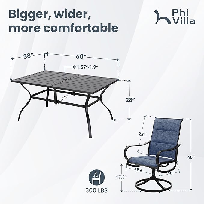 PHI VILLA Patio Dining Set for 6, Swivel Dining Chairs - Image 7