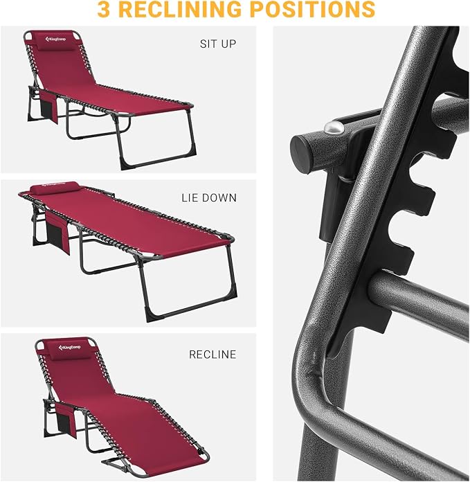 KingCamp Portable Folding Camping Cot Adjustable 4-Position Patio Reclining - Image 5