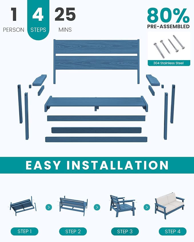 SERWALL HDPE Outdoor Patio Loveseat - Image 7