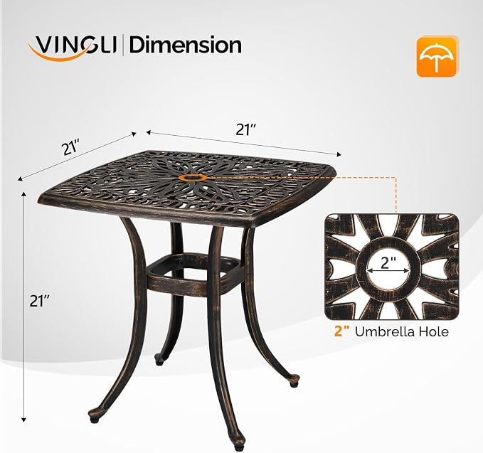 VINGLI 21” Outdoor Side Table, Cast Aluminum All-Weather Patio Side Table Small - Image 3