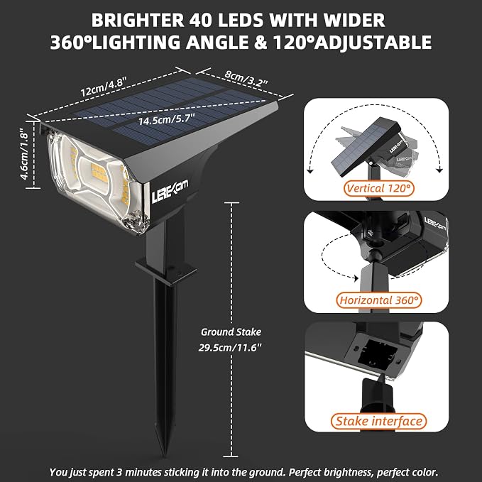 3 Brightness Modes Solar Outdoor Lights, 360 Degree Adjustable Lighting Angle - Image 6
