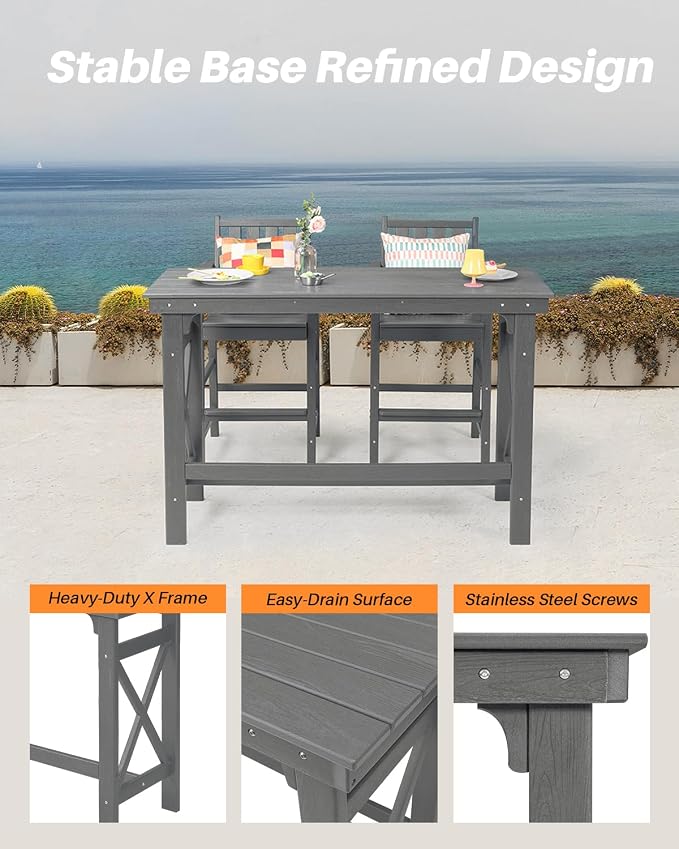 5-Piece HDPE Patio Bar Set, Rectangular Bar Height Table and 4 Adirondack Bar - Image 7