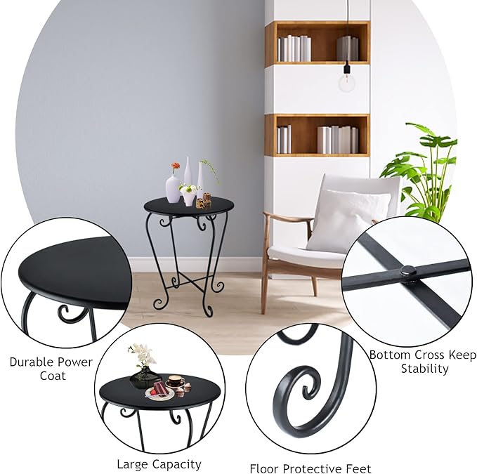 Small Patio Side Table, Round Metal Side Table, Weather Resistant Anti-Rust - Image 6