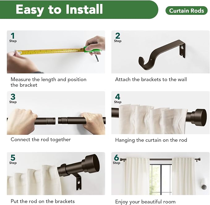 Curtain Rods for Windows 28 to 48, 1 Inch Adjustable Heavy Duty Long Window - Image 9