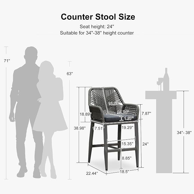 PURPLE LEAF Outdoor 24" Counter Height Bar Stools Chair Set of 2, All Weather - Image 3