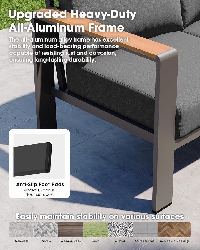 Aluminum Outdoor Patio Furniture Set 8 Seats, Outdoor Sectional Corner Sofa - Image 5