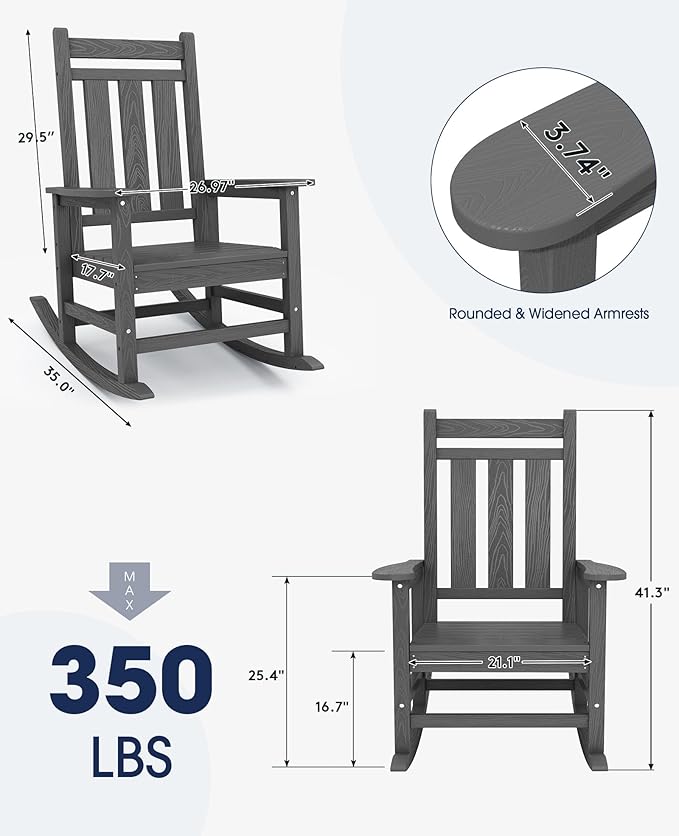 KINGYES Oversized Outdoor Rocking Chair Set of 4, All-Weather Patio Rocking - Image 3