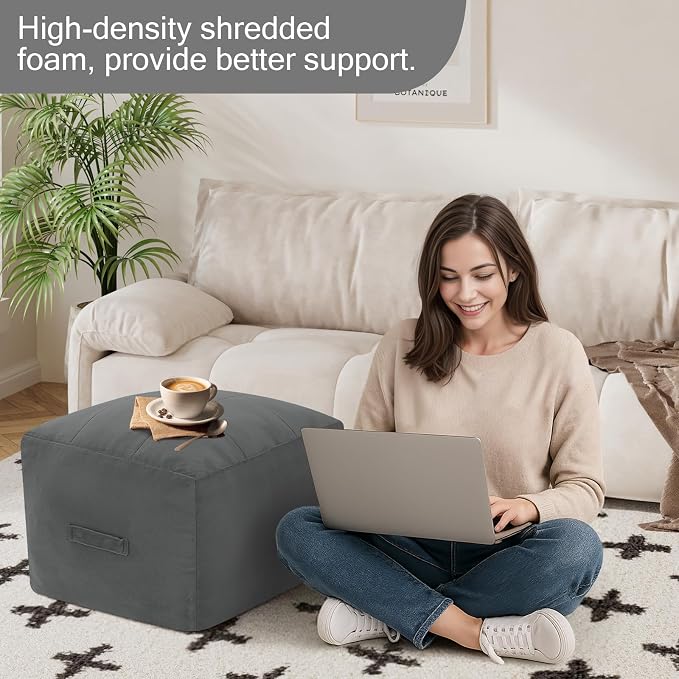 MeMoreCool Square Stuffed Pouf Ottoman Foot Rest, Floor Pouf Foot Stool - Image 5