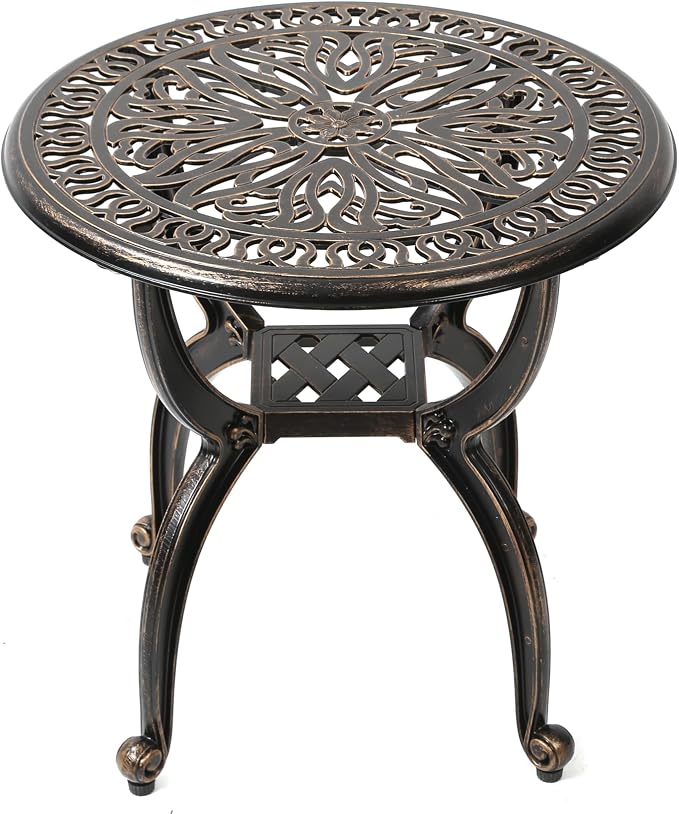 C/G Cast Aluminum Side Table, Decorative Outdoor End Table, Ornate Floral by C%2FG+patio+casa