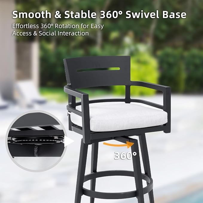 Modern Outdoor Bar Stools Set of 2 Swivel Patio Bar Chairs - Image 6