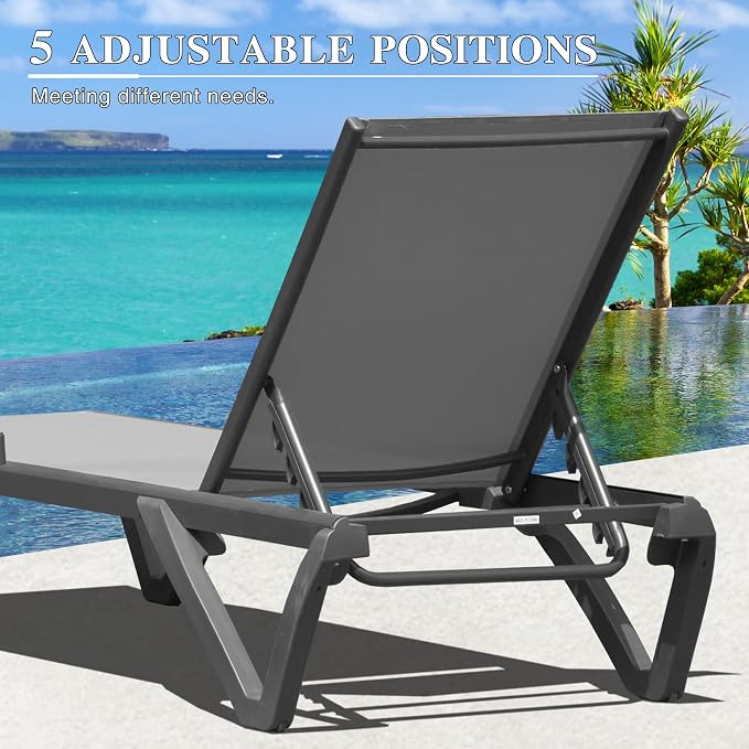 Domi Pool Lounge Chairs Set of 2, Aluminum Adjustable Outdoor Chaise Lounge - Image 5