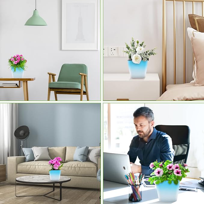 Self Watering Planters for Indoor Plants : 5 inch 3 Pack Gradient Blue Planter - Image 3