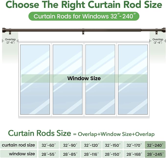 Curtain Rods for Windows 32 to 240, 1 Inch Adjustable Heavy Duty Long Window - Image 7