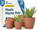 Terracotta Plant Pots with Drainage Holes & Saucers 10 Pack, Indoor & Outdoor by LIFEMASTER