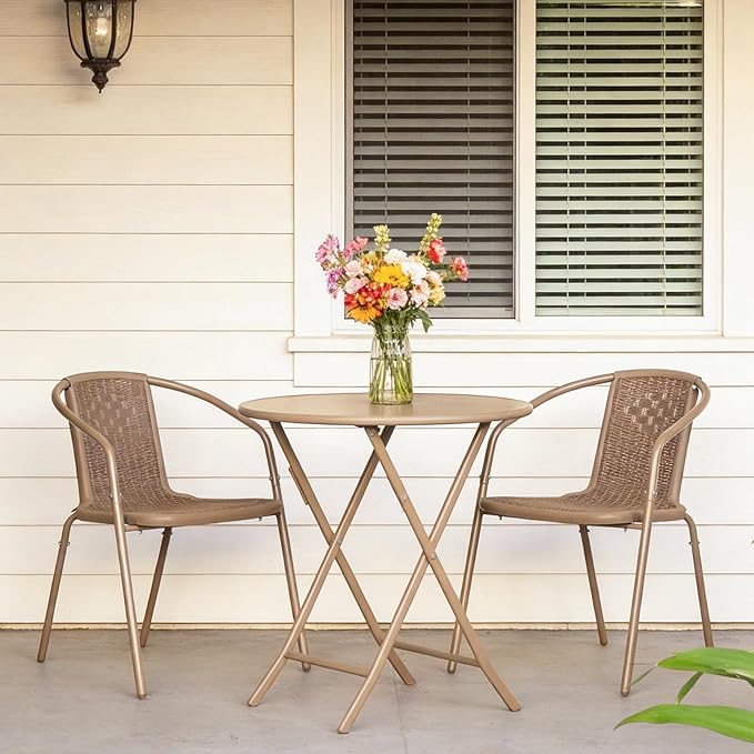 VINGLI PE Rattan Outdoor Dining Chairs Set of 4, Plastic Stackable Patio Chairs - Image 7