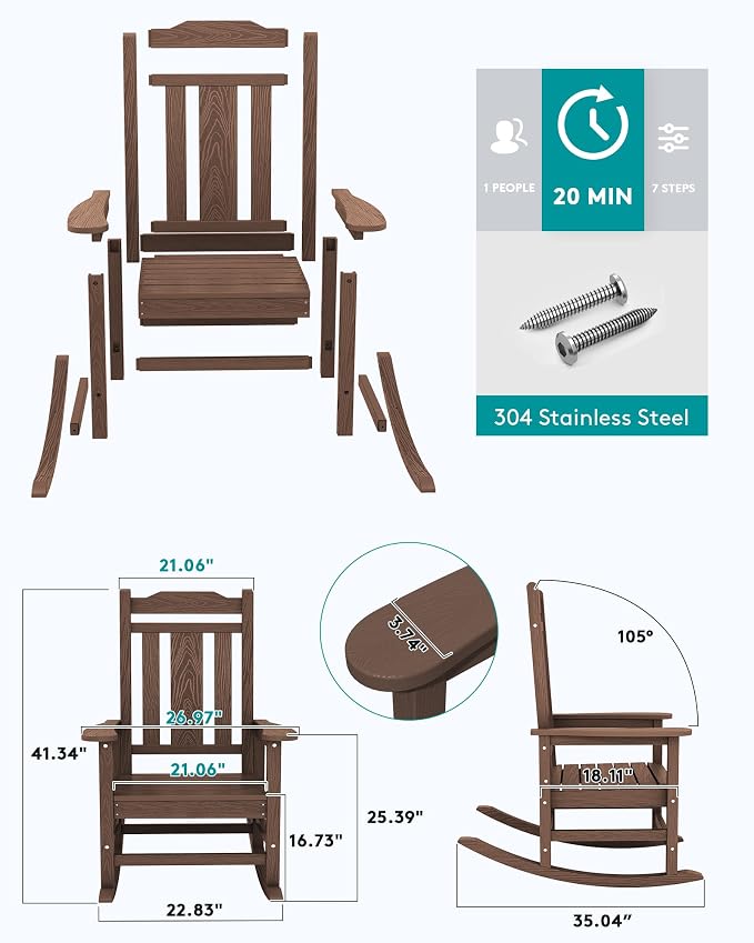 SERWALL Outdoor Rocking Chair Set of 6, Patio Rocking Chairs Set, HDPE Rocking - Image 2
