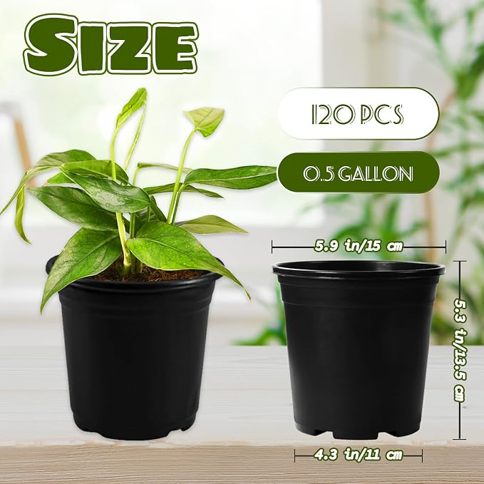 OJYUDD 120 Pcs 0.5 Gallon Black Plastic Plant Nursery Pots, Plant Seedling Pots - Image 2