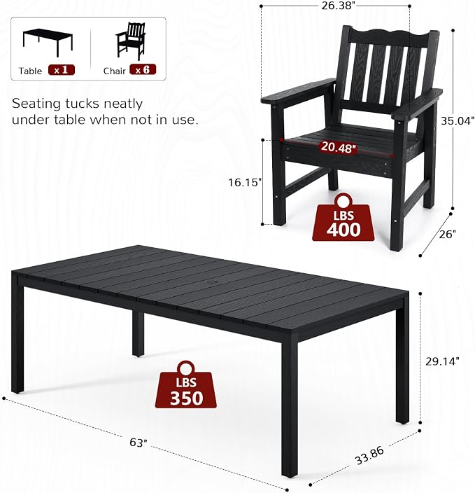 Stoog 6 Pieces Outdoor Patio Dining Set, All-Weather Dining Table and Chairs Set - Image 2