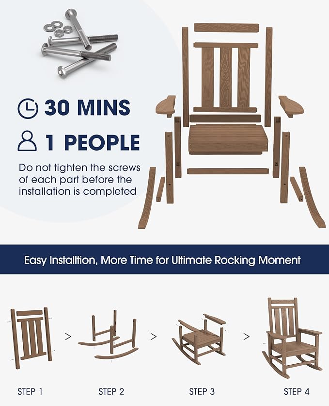 KINGYES Oversized Outdoor Rocking Chair Set of 2, All-Weather Patio Rocking - Image 6