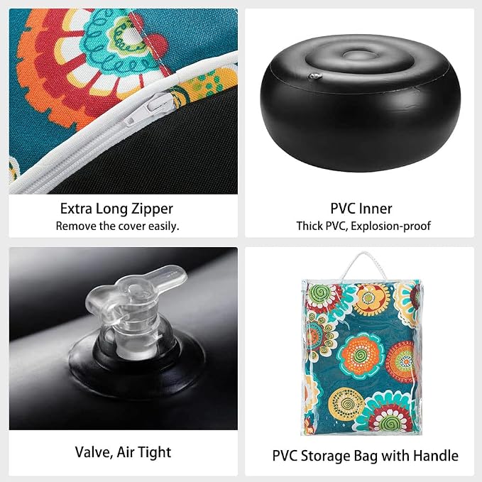 Magpie Fabrics Indoor/Outdoor Inflatable Stool Ottoman Pouf, Water Repellent - Image 4