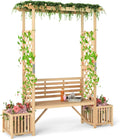 Giantex Outdoor Bench with Garden Arbor & 2 Planter Boxes, Wooden Trellis by Giantex