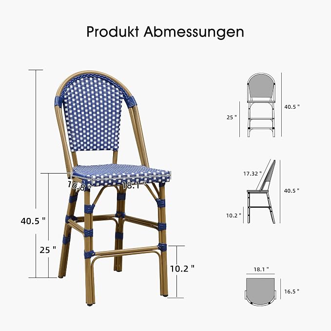 PURPLE LEAF French Counter Height Bar Stool Set of 2 25" Bamboo Print Finish - Image 6