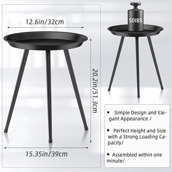SYQ Small Black Side Table, Modern Round Metal end Table, Simple Circle Accent - Image 2