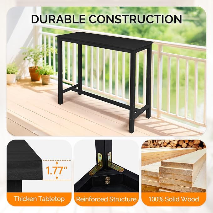 VINGLI Wooden Outdoor Bar Table, Wood Patio Counter Height Table, - Image 5