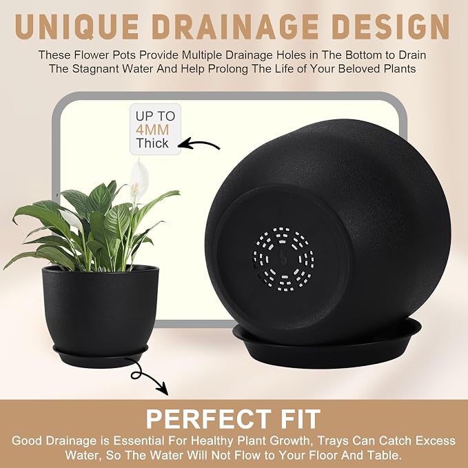 Plant Pots 10/9/8/7.5/7 inch Set of 5, Flower Pots - Image 3