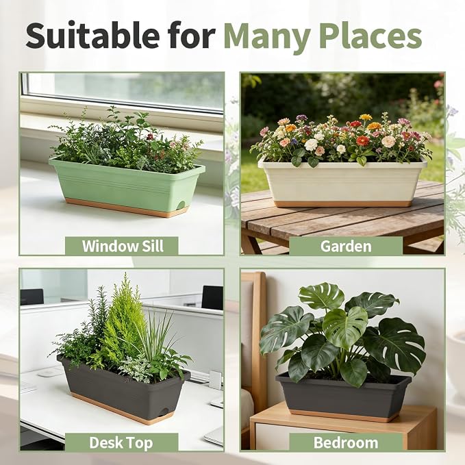 Window Box Planter, 6 Pack Plastic Vegetable Flower Window Planters Boxes 16 - Image 7