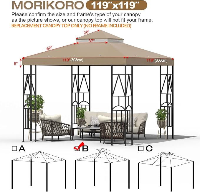 119''x119'' Canopy Replacement Top Double Tiered Gazebo Cover - Image 2