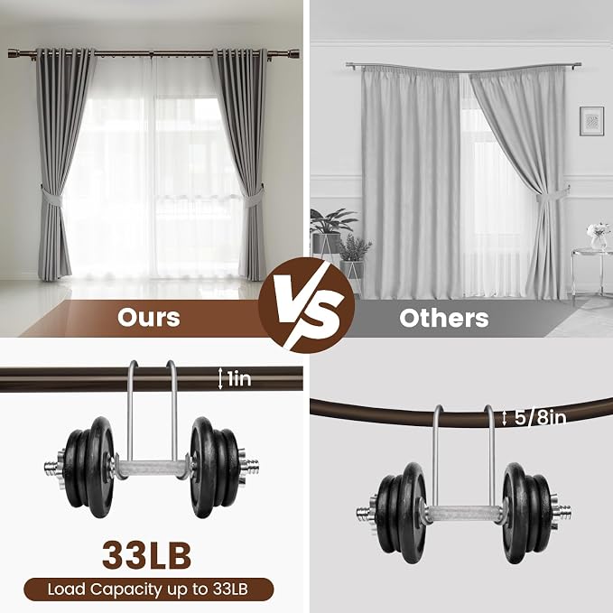 2 PACK 1” Diameter brown curtain rod Itself is 30 to 144 inch. 1 Pack Fits - Image 4