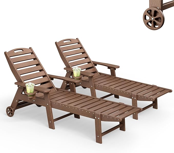 Lounge Chair Outdoor Set of 2, HDPE Chaise Lounge Outdoor by Suunyn