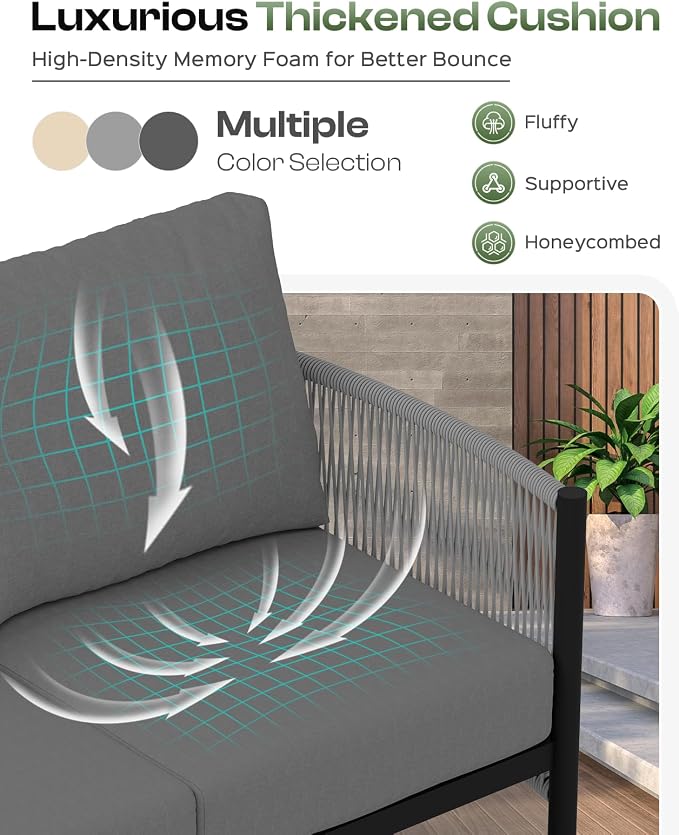 Aluminum Outdoor Patio Couch Loveseat, HDPE Rope Patio Sofa - Image 6